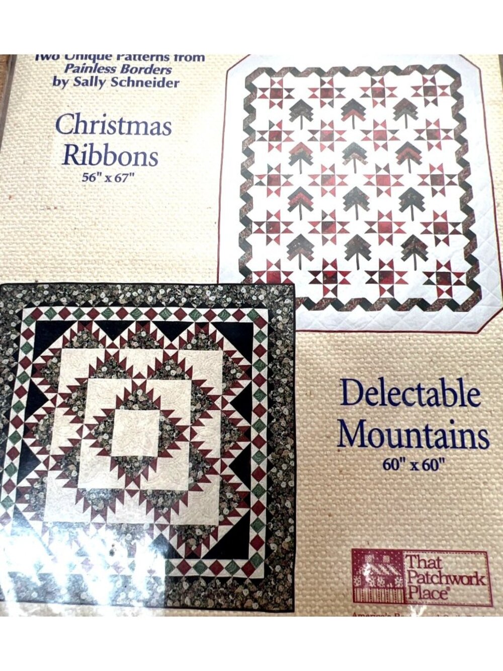 2-In-1 Quilt Pattern Book Christmas Ribbons & Delectable Mountains